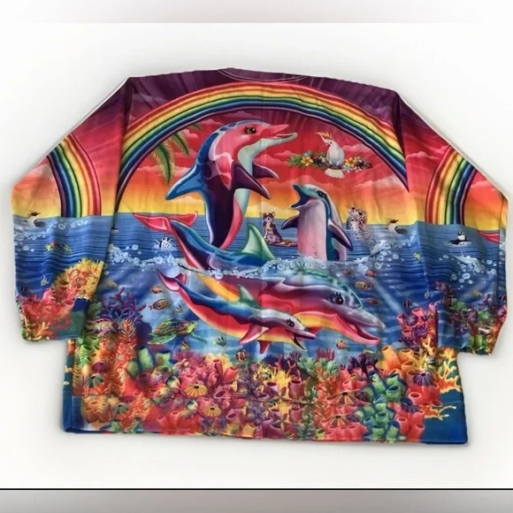 Lisa Frank Rage On! Dolphin All Over Print Pullover Sweatshirt, Approx SZ 2XL - Picture 2 of 9
